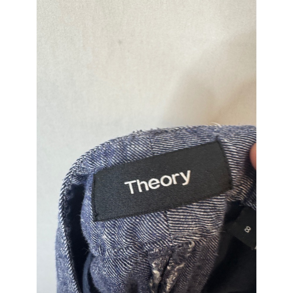 Theory Lindale Tierra Wash Linen Blend Wide Leg Crop Pants Blue Size 8 - Picture 4 of 9
